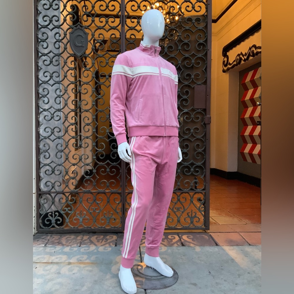 Men’s Sergio Tacchini Pink | Gardenia Pipping Velour Full Zip Casual Tracksuit